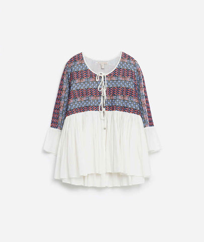 Mesh Paneled Open-Shoulder Top